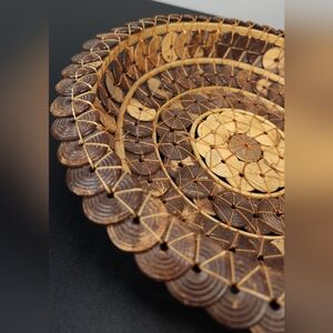 Handwoven Decorative Bowl with Concentric Pattern - Natural & Deep Brown